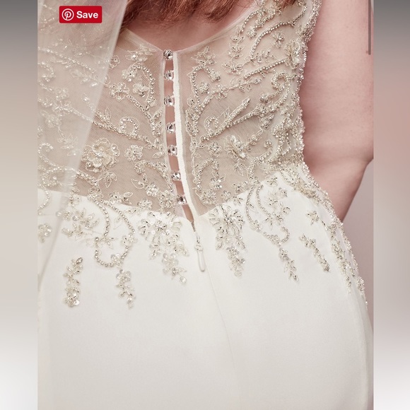 Sheer Plunge Beaded Corset Crepe Wedding Dress - Picture 5 of 7